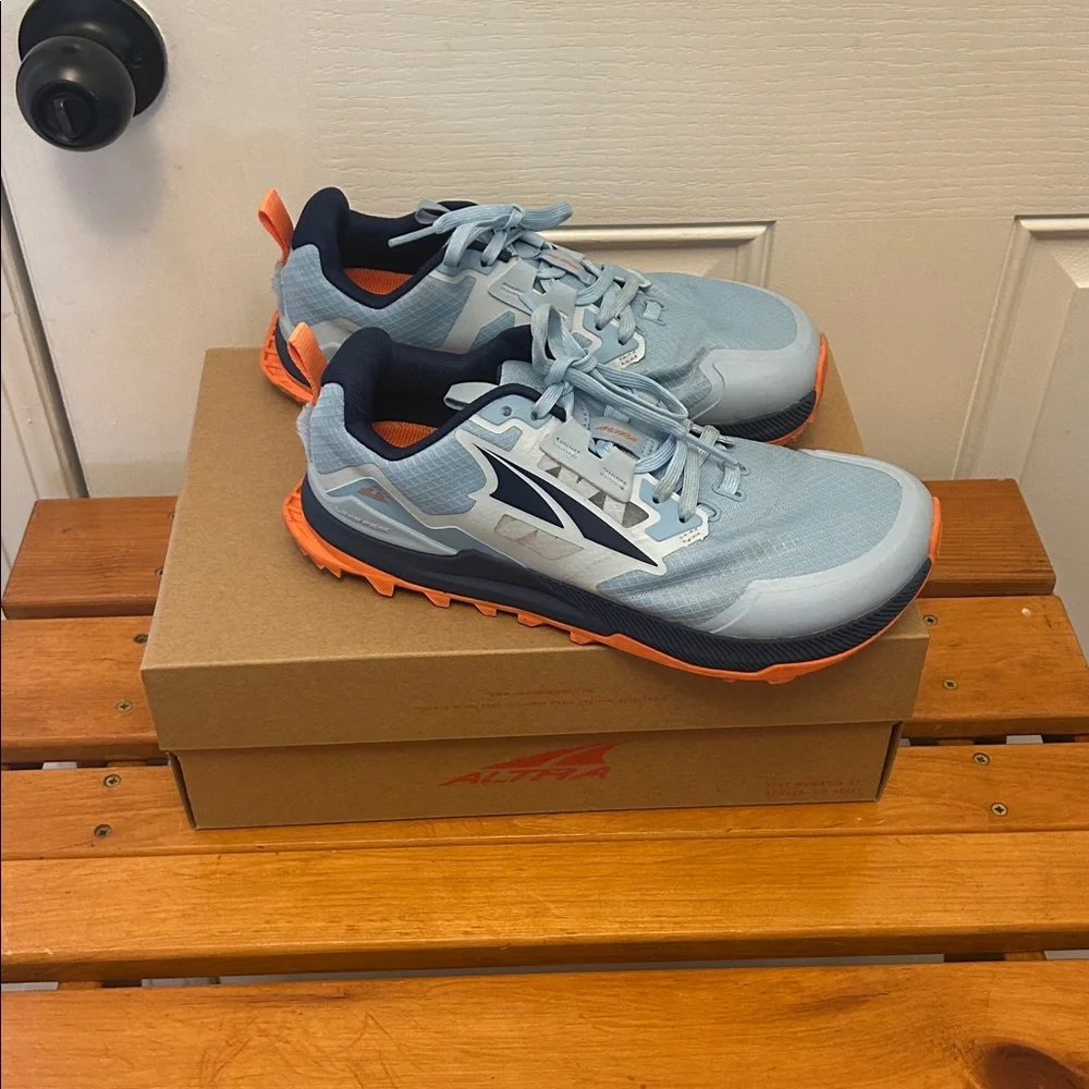 Women’s Altra W Lone Peak 7 Running Sneaker w/box Size 7.5 - Light Blue/Orange - Picture 2 of 9